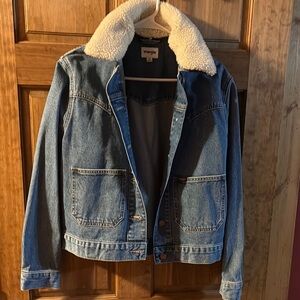 Wrangler Blue Denim Jacket with Cream Sherpa Collar